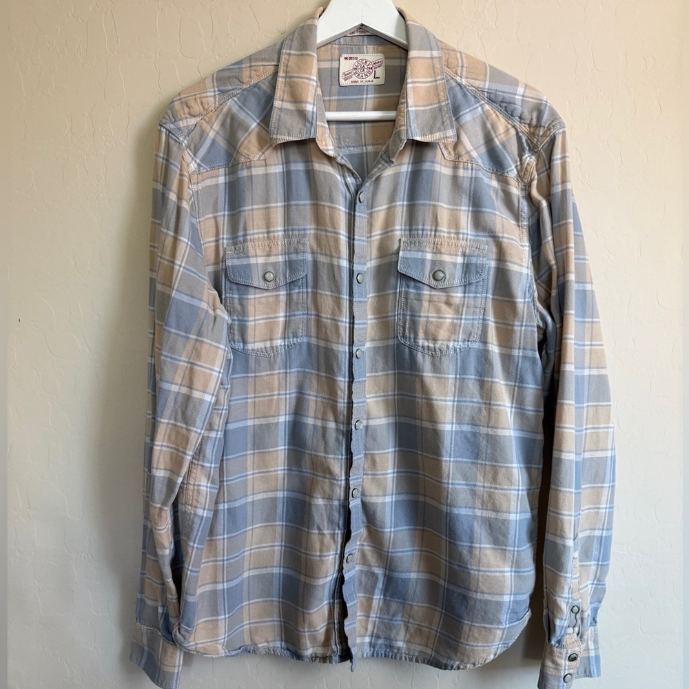 Lucky Brand Flannel Plaid Women California Fit Snap Button Western Cotton Large